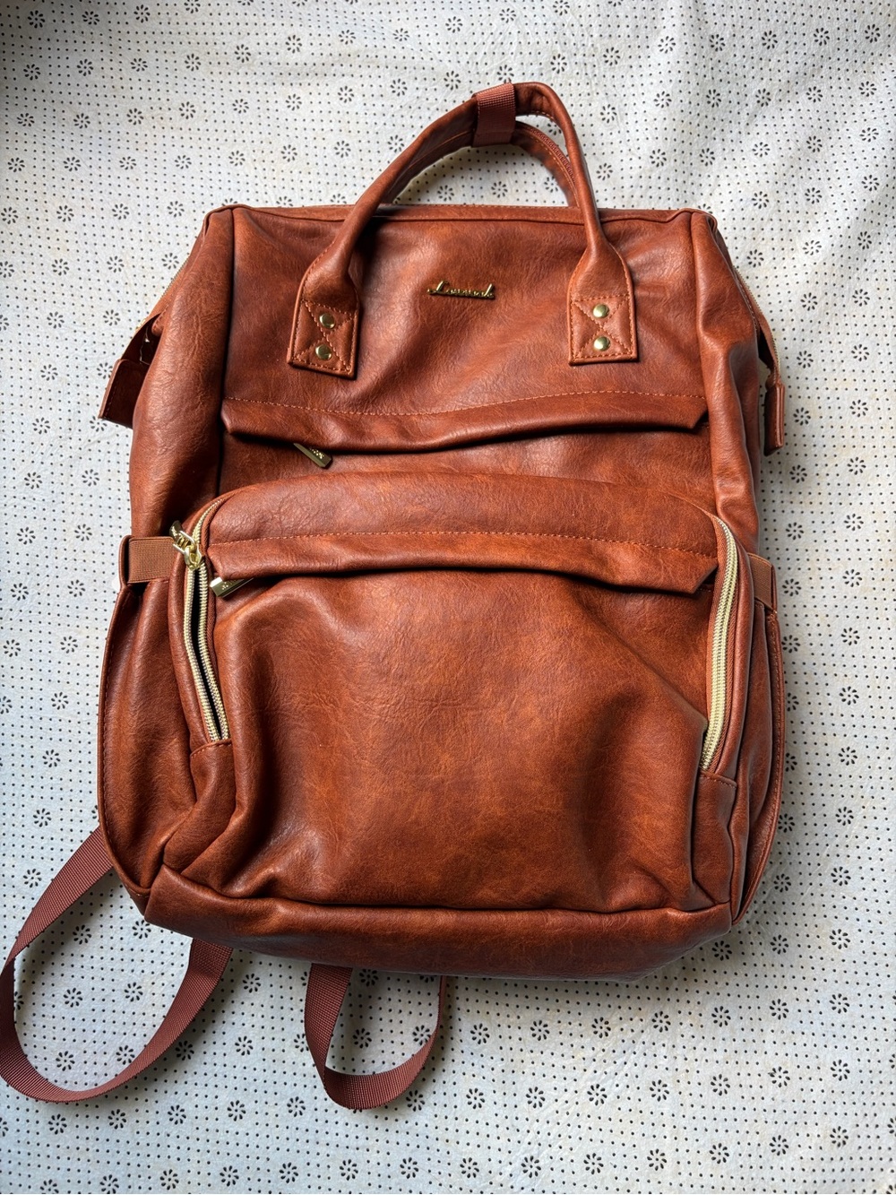 NWT LOVEVOOK brown Vegan Leather 15.6” Laptop Backpack - USB Port & Gold Zippers